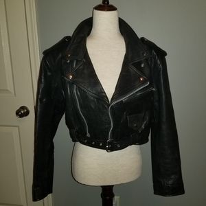 Cropped leather biker jacket